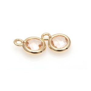 SLPG086-C Light Peach Color and High Polished Gold Framed Round Connector / 18k gold / glass pendant / round connector / 5mm x 7mm 2pcs image 2
