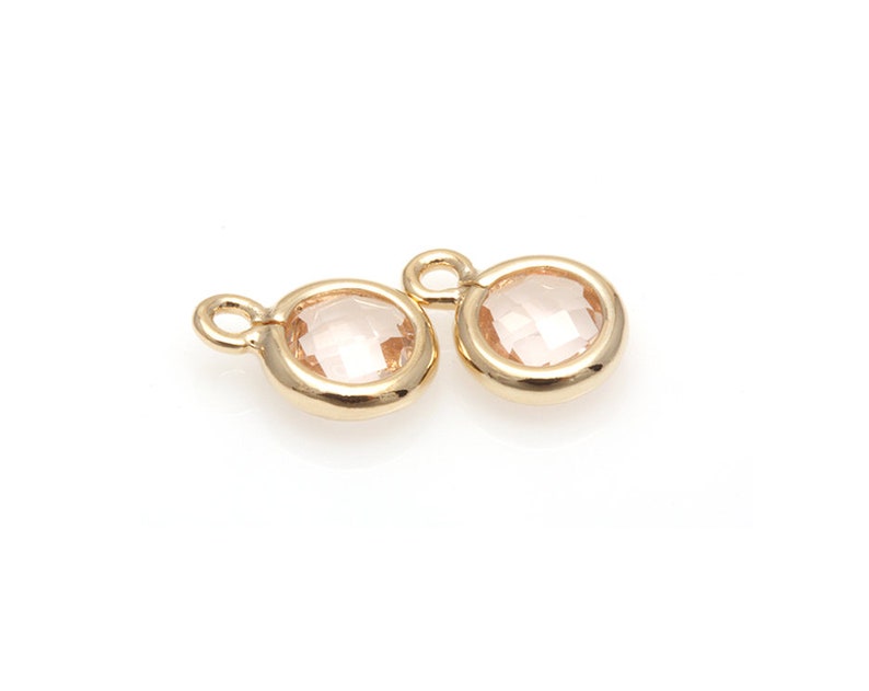 SLPG086-C Light Peach Color and High Polished Gold Framed Round Connector / 18k gold / glass pendant / round connector / 5mm x 7mm 2pcs image 2