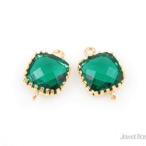 2pcs - Emerald color and Gold Framed Glass Connector / emerald / green / 16k gold plating / glass / connector / 8mm x 12mm / SEMG004-C