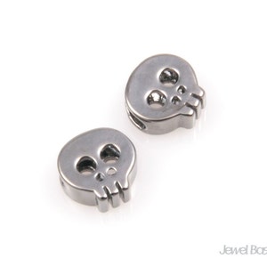 PPB018-C (2pcs) / Tiny Skull Bead in Polished Black / 6mm x 6mm