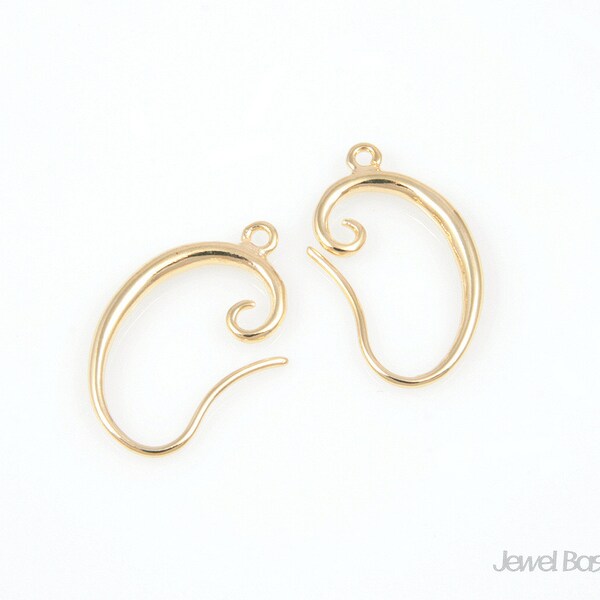 2pcs - Matte Gold Curved Ear Hook / 16k gold plated on the brass / matte gold / earring / gold earring / gold ear hook / 11 x 16mm / PG003-E