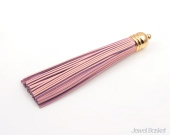 1pcs - Pink Color Genuine Leather Tassel with Gold Cap / pink / 16k gold plated / gold cap / leather / pink tassel / 12mm x 98mm / EPKG002-P