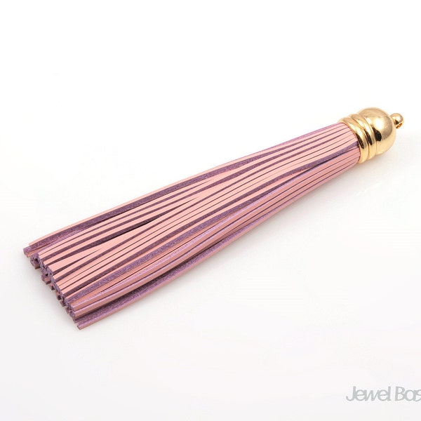 1pcs - Pink Color Genuine Leather Tassel with Gold Cap / pink / 16k gold plated / gold cap / leather / pink tassel / 12mm x 98mm / EPKG002-P