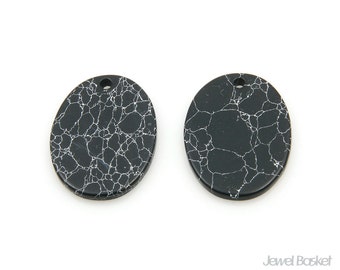 Black Marble Oval Charm / 15.0mm x 20.0mm / SBQ127-P (2pcs)