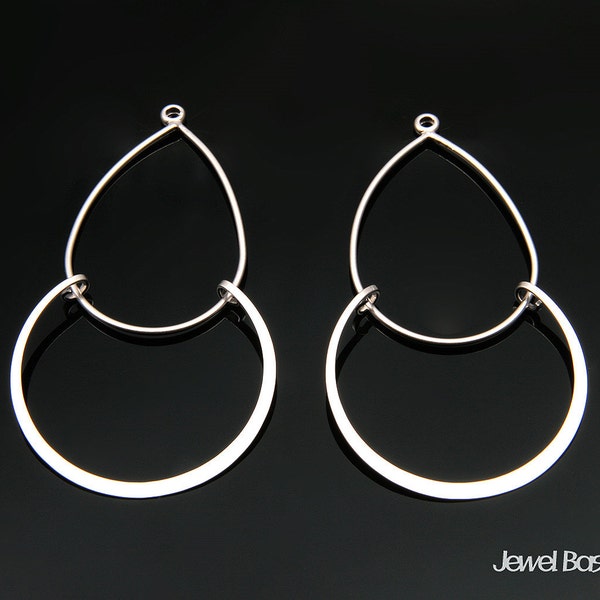 Matte Rhodium Double Drop Pendant - 2pcs Drop pendants / 23mm x 42mm / BMS137-P