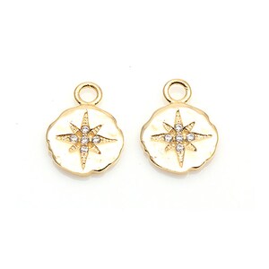 2pcs - Cubic Star in Round Pendant / 16k gold plated / star pendant / necklace / earring / cubic zirconia / 10mm x 15mm / CG081-P