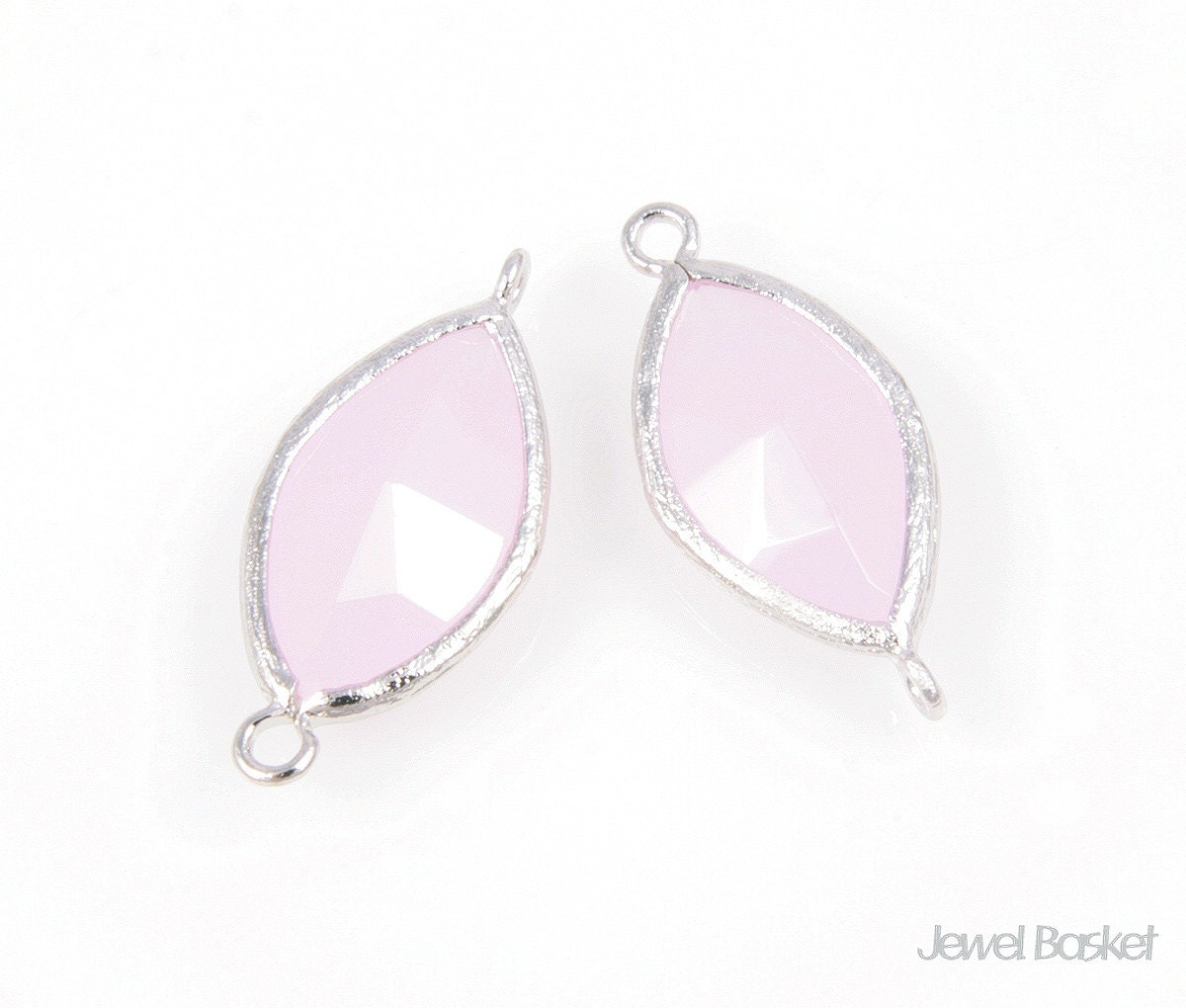 2pcs - Ice Pink Color and Silver Framed Glass Connector / ice pink / pink / rhodium plated / glas / connector / 10 x 22mm / SPKS017-C