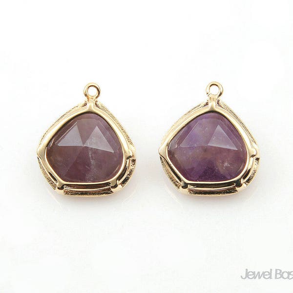 Amethyst Stone and Gold Frame Pendant / 13.0mm x 15.0mm / SPUG130-P (2pcs)