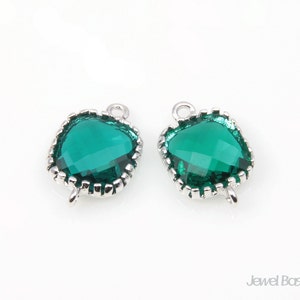 2pcs - Emerald Glass and Silver Framed Connector / emerald / green / rhodium plating / glass / pendant, connector / 8mm x 12mm / SEMS004-C
