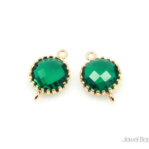 2pcs - Emerald Glass and Gold Framed Connector / emerald / green / 16k gold plated / glass / connector / 8mm x 12mm / SEMG011-P