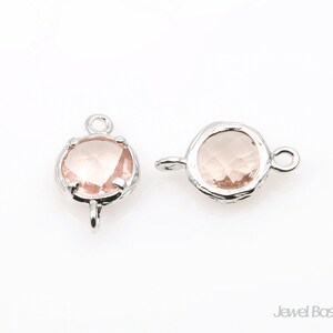 2pcs Light Peach Color Glass and Silver Framed Round Connector / 7.5mm x 12mm / SLPS033-C image 2