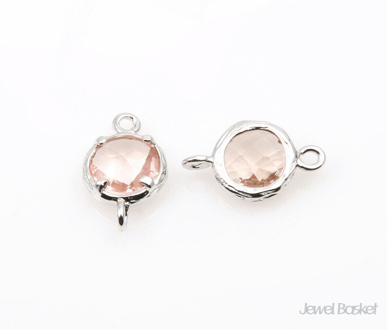 2pcs Light Peach Color Glass and Silver Framed Round Connector / 7.5mm x 12mm / SLPS033-C image 2