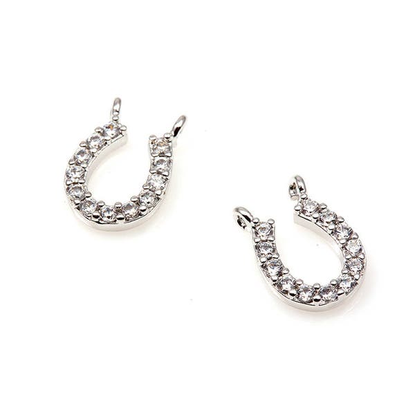 1pcs - fer à cheval en Rhodium avec zircon cubique / cheval / cheval sabot / cheval chaussure / sabot / cubes / plaqué or 16k 7 x 9,4 mm / CS068-P