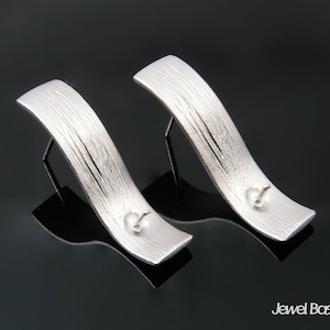 Matte Rhodium Curved Earring Findings: Sterling Silver Posts (2pcs)