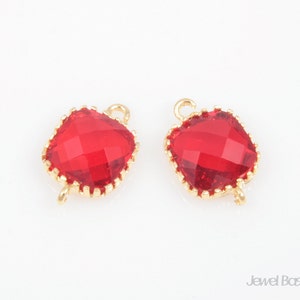 2pcs - Fuchsia Red color and Gold Framed Glass Connector / red / ruby / garnet / 16k gold plated / glass / earring / 8mm x 12mm / SFCG004-C