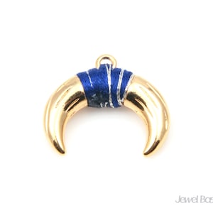 Large Gold Plated Bulls Horn with Navy Strap - 1 piece of Ox Horn Pendant / 24.3mm x 21.4mm / BNVG305-P (Large Version)