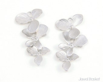 2個 - 3 蘭の花コネクタ / ロジウムメッキ / 蘭の花 / 真鍮 / ペンダント / ネックレス / ジュエリーコネクタ / 16 x 34 mm / BMS001-C