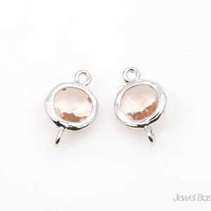 2pcs Light Peach Color Glass and Silver Framed Round Connector / 7.5mm x 12mm / SLPS033-C image 1