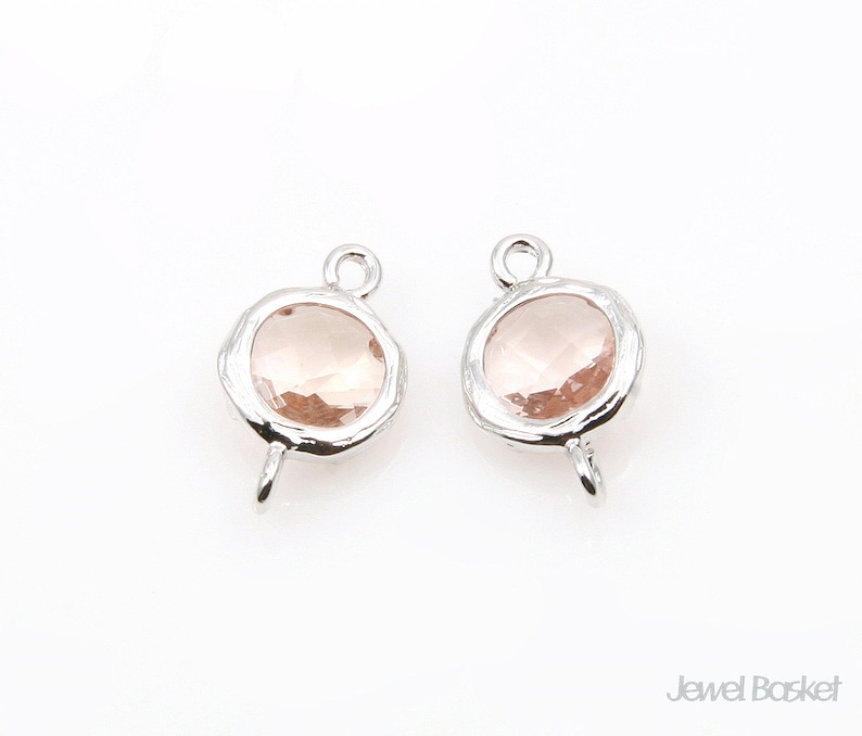 2pcs Light Peach Color Glass and Silver Framed Round Connector / 7.5mm x 12mm / SLPS033-C image 1