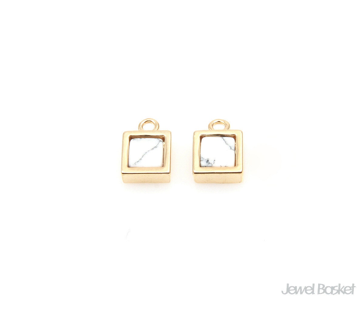 Square Howlite Charm in Gold - White Turquoise Charm / 6mm X