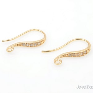 4pcs - Gold Earhook with Cubic / 16k gold plated / cubic zirconia / sterling silver ear post / cubic earring / 9mm x 18mm / PG011-E