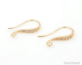 4pcs - Gold Earhook with Cubic / 16k gold plated / cubic zirconia / sterling silver ear post / cubic earring / 9mm x 18mm / PG011-E