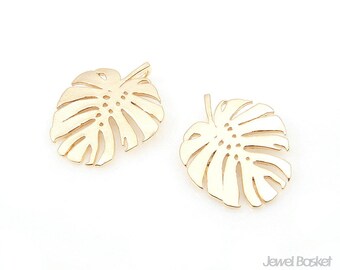 Monstera Leaf in Matte Gold / Swiss-Cheese Plant / 16.0mm x 19.0mm / BMG346-P (2pcs)