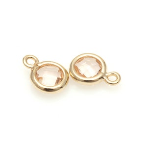 SLPG086-C Light Peach Color and High Polished Gold Framed Round Connector / 18k gold / glass pendant / round connector / 5mm x 7mm 2pcs image 1