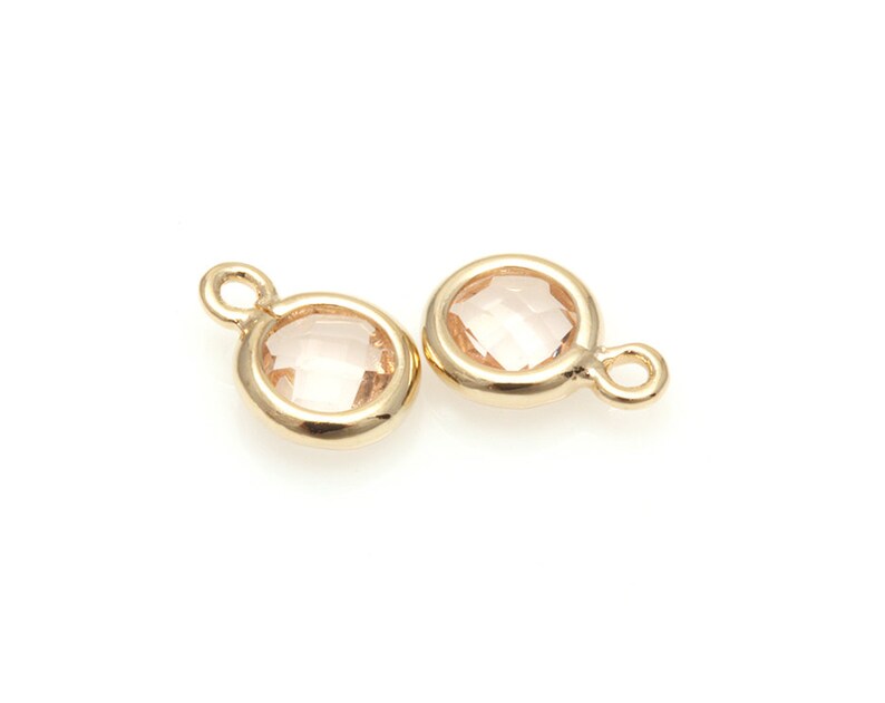 SLPG086-C Light Peach Color and High Polished Gold Framed Round Connector / 18k gold / glass pendant / round connector / 5mm x 7mm 2pcs image 1