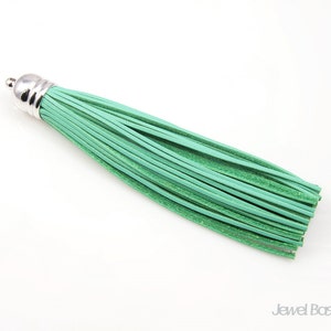 1pcs - Mint Color Genuine Leather Tassel with Silver Cap / mint leather / rhodium plated cap / mint tassel / 12mm x 98mm / EMTS002-P