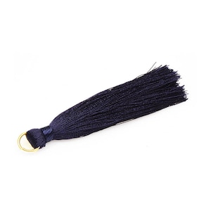 2pcs - Navy Thread Tassel with Gold Ring - Large / blue / 16k gold plated / gold ring / cotton / yarn / 10mm x 70mm / ENVG013-T