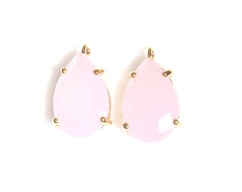 2stk - Ice Pink Farbe Glas Anhänger in Gold / rosa / 18K vergoldet / Glas / Tropfen Anhänger / Verbinder / 9mm x 17mm / SPKG137-P