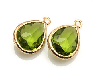 2pcs - Light Green Glass and Silver Framed Glass Teardrop Pendant / light green / green / rhodium plated / glass / 11.5 x 17mm / SLGS013-P