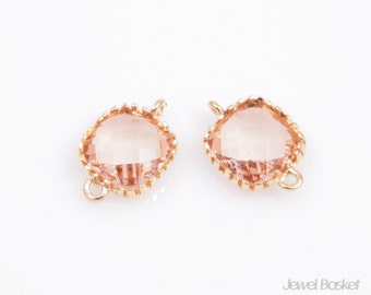 2pcs - Light Peach color and Gold Framed Glass Connector / light peach / peach / champagne / 16k gold plating / glass / 8 x 12mm / SLPG004-C