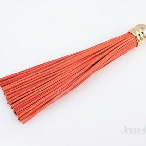 1pcs - Orange Color Genuine Leather Tassel with Gold Cap / orange / 16k gold plated cap / orange leather / 12mm x 98mm / EORG002-P