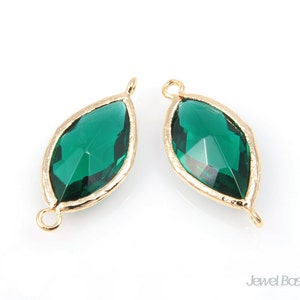 2pcs - Emerald Glass and Gold Framed Connector / emerald / green / 16k gold plated / glass / connector / 10 x 22mm / SEMG017-C