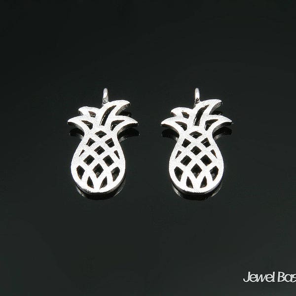 2pcs - ananas pendentif en Rhodium mat / 9,0 x 15,0 mm / BMS347-P