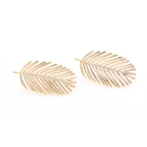 2 Stück - Palmwedel Ohrring in Matte Gold / Palme / Palmblatt / 92,5 Sterling Silber Stecker / 16k vergoldet / 11mm x 19,5mm / BMG379-E