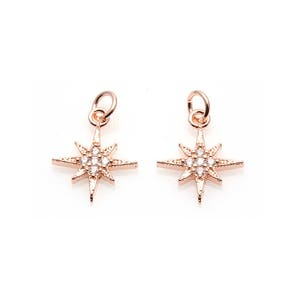 2pcs - Mini Star Pendant in Rose Gold Plated with 5 Cubic Zirconia / cubic zirconia / 5 cubic / rose gold plated / 9.5mm x 11.5mm / CRG076-P