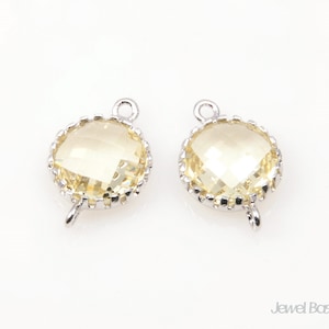 2pcs - Jonquil color Glass and Silver Framed Connector / jonquil / yellow / lemon / rhodium plated / glass / 8mm x 12mm / SJQS011-C