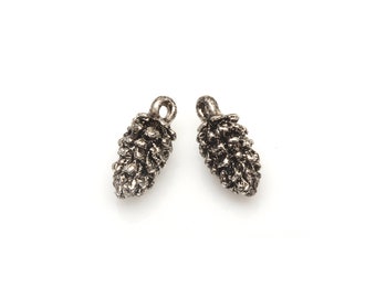 2pcs - Pinecone Charm in Antique Silver / cone charm / cone pendant / pinecone pendant / silver plated / 8mm x 16mm / BAS364-P2