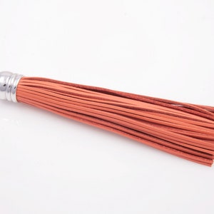 1pcs - Orange Color Genuine Leather Tassel with Silver Cap / orange leather / rhodium plated cap / orange tassel / 12mm x 98mm / EORS002-P