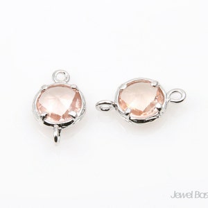 2pcs Light Peach Color Glass and Silver Framed Round Connector / 7.5mm x 12mm / SLPS033-C image 3