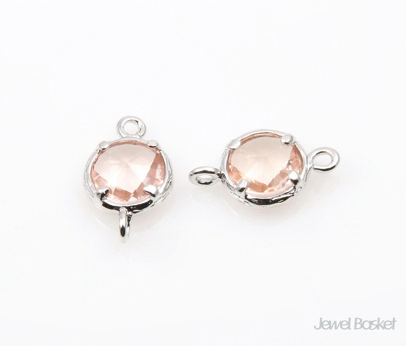 2pcs Light Peach Color Glass and Silver Framed Round Connector / 7.5mm x 12mm / SLPS033-C image 3