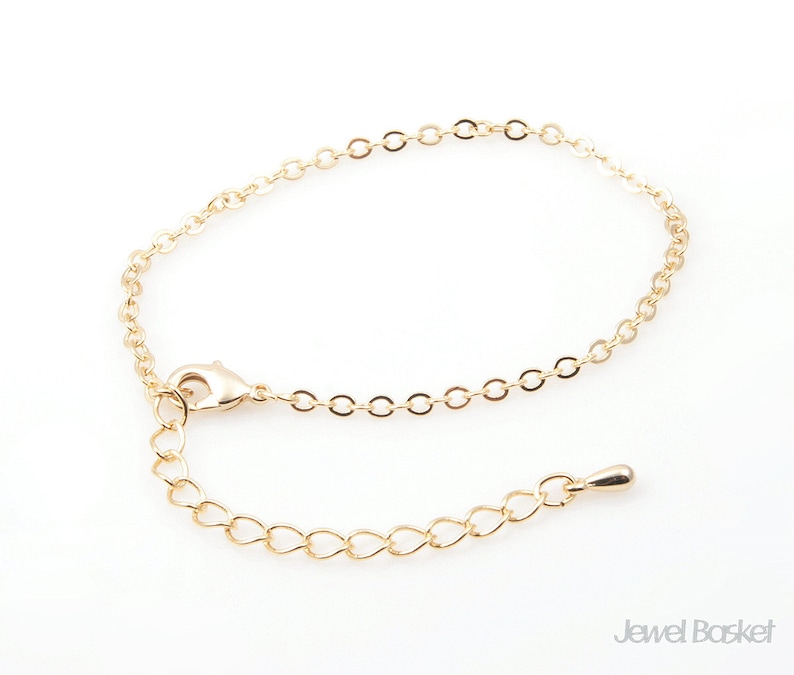 5pcs 5 Gold Plated Chain Bracelet with Extension 245SF 1.9mm x 2.6mm / 5 inch 13cm / COG006-CH imagem 1