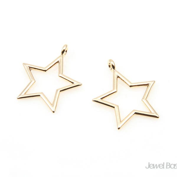 Star Pendant Outline in Gold - 2pieces of Star Outline / 16k Shiny Gold / 14.5mm x 17.0mm / BG343-P (2pcs)