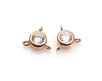 3 loops Cubic Zirconia Connector in Rose Gold / 7.5mm / CRG058-C (4pcs)
