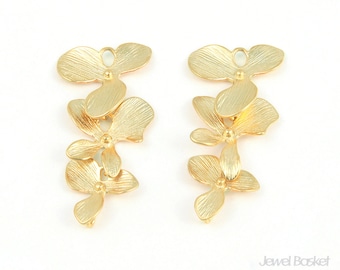 2pcs - 3 Orchid Flower Connector / 16k gold plated / dangle / Connector / Pendant / Necklace / Jewelry / Brass / 16x34mm / BMG001-C