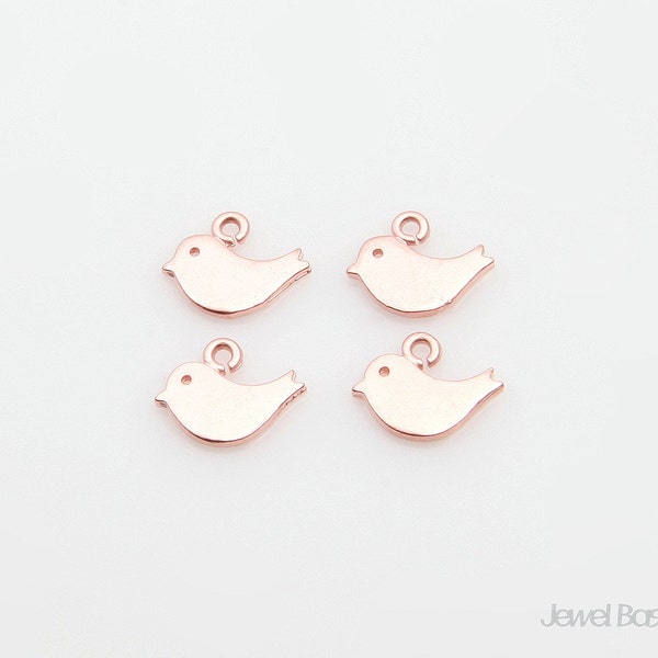 Tiny Cute Bird Pendant in Matte Rose Gold - 4pcs Tiny Sparrow Pendants - Jewelry pendant / 8.5 x 6.5mm / BMRG072-P