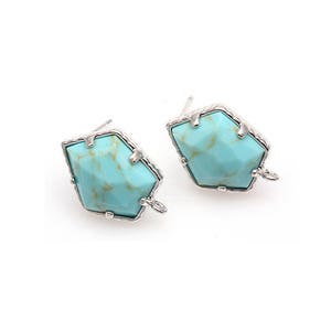 2pcs - Turquoise Pentagon Earrings in Rhodium / 11.0mm x 15.0mm / STQS100-E